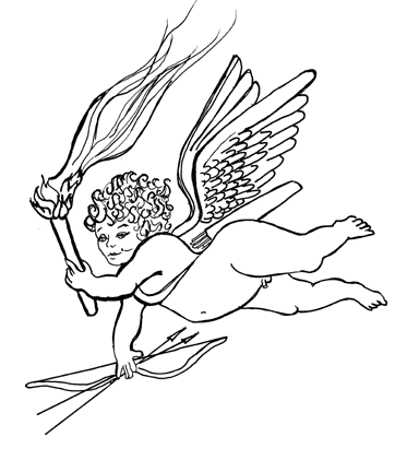 A drawing of Cupid with bow and arrow